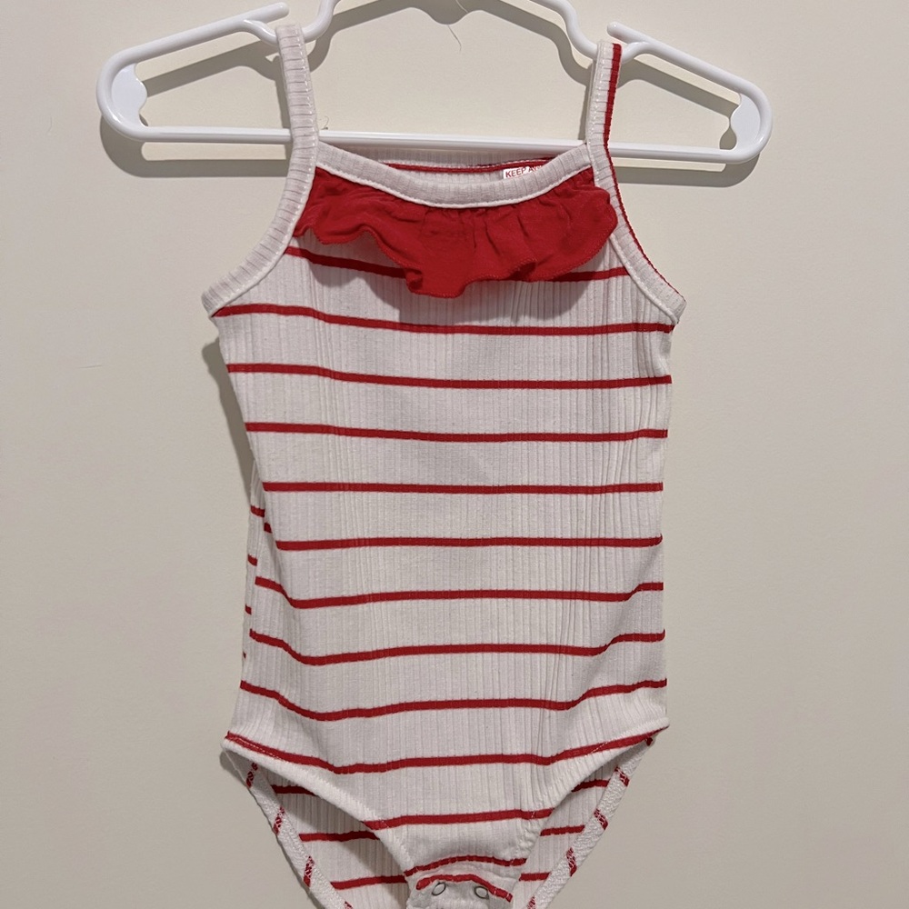 Zara red white bodysuit type top